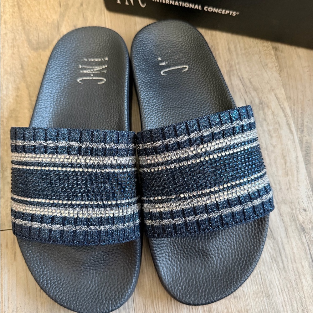 INC International Concepts Black and Silver Women's Slippers